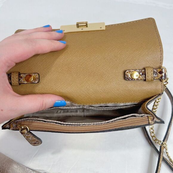 Michael Kors Snakeskin Brown Tan Snake Print Embossed Leather Crossbody Bag - Picture 5 of 8